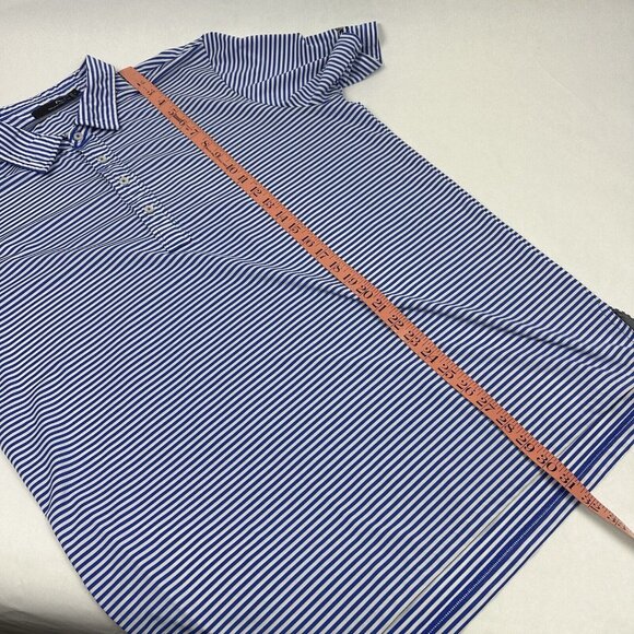 RLX Ralph Lauren Polo Shirt Mens Large Golf Blue‎ White Striped Logo Sleeve - Picture 7 of 8